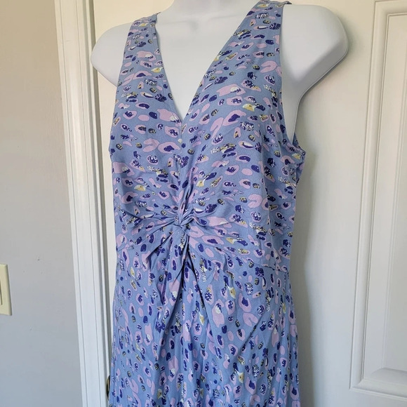 NWT YAS Y.A.S Blue Purple Cropped Jumpsuit Wide Leg Knot Front Zip Back Size 4 - Picture 2 of 14